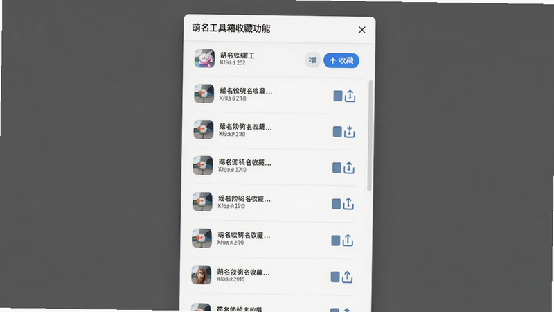 萌名工具箱收藏功能界面,主体为列表视图,布局为垂直滚动列表,排版简洁,风格为极简主义,细节包含收藏按钮和导出图标,画质高清干净无多余元素