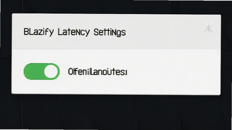 Blazify latency settings menu screenshot, low latency toggle switch active, simple UI design