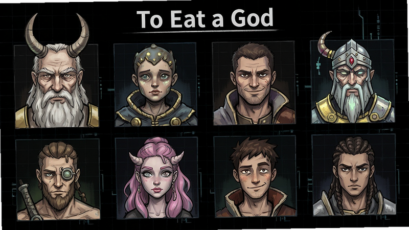 To Eat a God���а��ɫ����չʾ���������ֲ�ͬ���Ľ�ɫͷ�񣬱���Ϊ��ɫ����ͻ����������