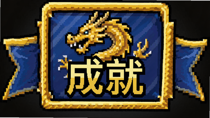 航海霸业成就徽章像素图,金色边框,中间有龙图案,文字