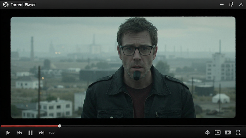 Torrent Player video player interface, fullscreen video playback, media controls, dark theme, high quality