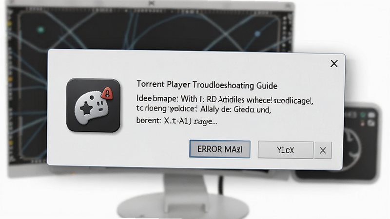 Torrent Player troubleshooting guide, error message dialog box, clean UI, white background, clear text, realistic 3D icon