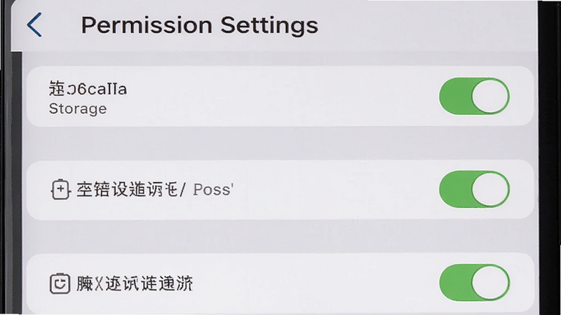 主体为手机设置权限页面,布局显示存储与通知权限开关,排版列表形式,风格系统设置界面,细节显示开关状态为开启,画质清晰,干净无多余元素,文字内容包含