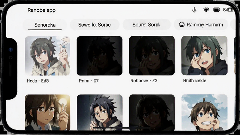 Ranobe app interface showing multiple source tabs, clean UI, white background with black text, simple layout, screenshot style