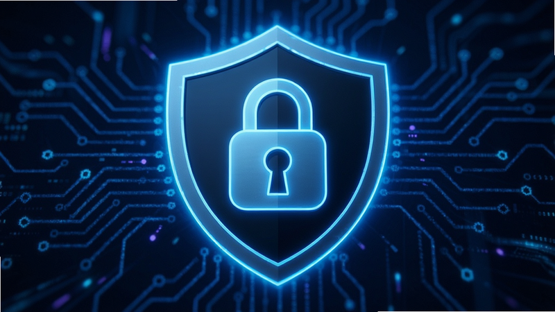 Appxlrth privacy shield icon, digital security concept, padlock symbol integrated with app logo, abstract background, tech aesthetic, neon blue glow, high detail, modern design