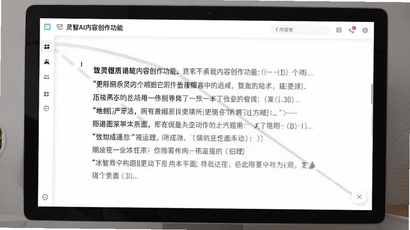 灵智AI内容创作功能,屏幕显示文本生成过程,简洁UI,白色背景,清晰文字