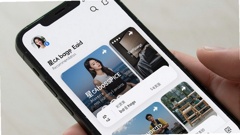 star baoge app recommendation feed on mobile phone, showing personalized content cards, user profile icon in corner, clean modern UI style