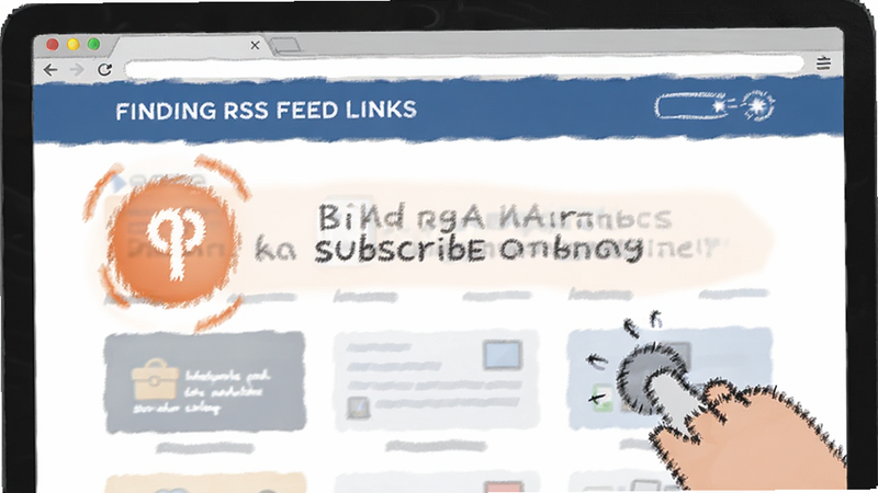 Illustration of finding RSS feed links on a modern website, highlighting the subscribe icon