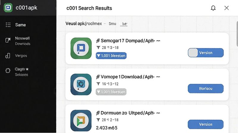 screenshot of c001apk search results page, displaying multiple versions of a popular app with download buttons and version numbers, minimalistic UI, focus on clarity and usability, white background with subtle grid lines