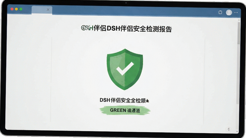 DSH伴侣安全检测报告界面,绿色通过标识,盾牌图标,简洁排版