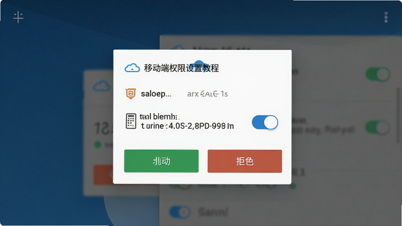 Nextcloud Dev 移动端权限设置教程图,主体为安卓系统权限弹窗界面,布局包含允许与拒绝按钮,排版清晰,风格系统原生 UI 风格,细节展示存储与通知权限开关状态,画质清晰,干净,无多余元素