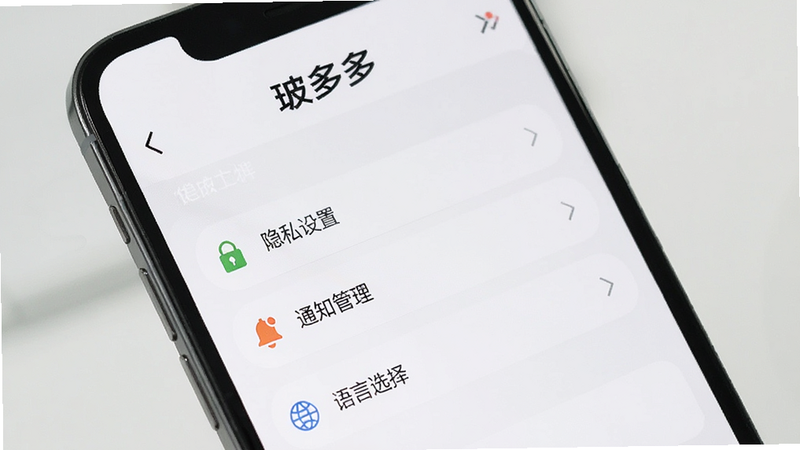 手机屏幕显示“玻多多”的设置页面,包含“隐私设置”、“通知管理”、“语言选择”等选项,界面简洁,文字清晰,突出“玻多多”品牌,风格现代,画质清晰