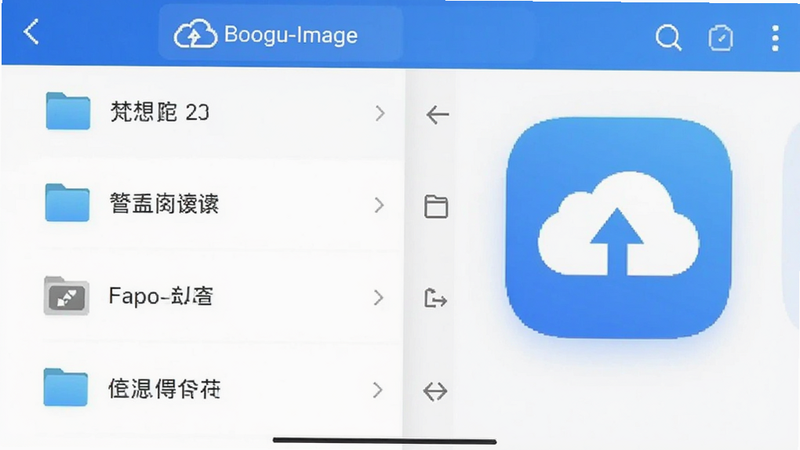 Boogu-Image, 梵想云 app 界面截图, 现代简约风格, 蓝色调 UI, 展示文件列表与云端同步图标, 清晰布局, 无多余元素, 4k 画质