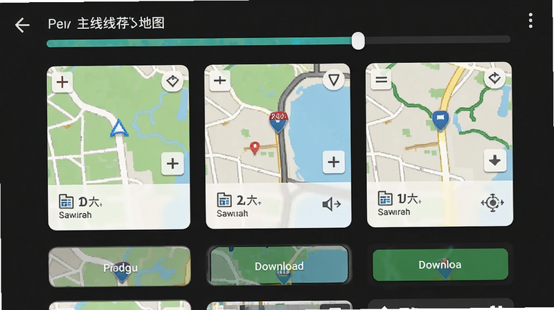 手机导航离线地图下载界面,显示地图下载进度条,风格实用主义,主体为地图卡片,布局网格状,排版整齐,细节包括文件大小标识和下载按钮,画质高清干净无多余元素