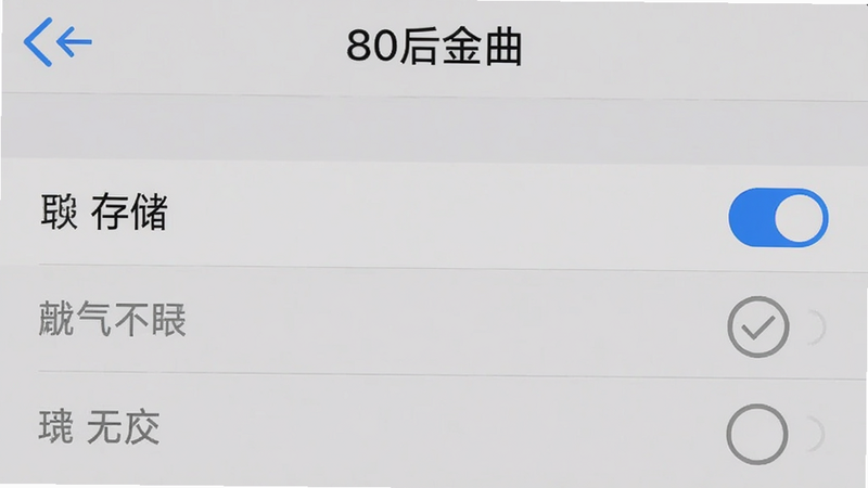 手机设置界面截图,显示“80后金曲”的权限管理页面,背景为浅灰色,勾选了“存储”权限,未勾选其他无关权限,界面清晰,风格简洁,高清,无多余元素