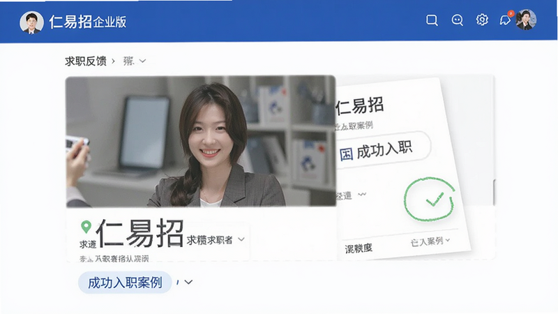 仁易招企业版求职者反馈界面,显示成功入职案例