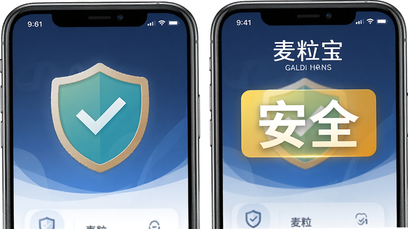 麦粒宝 金融APP 界面,显示安全认证图标,文字