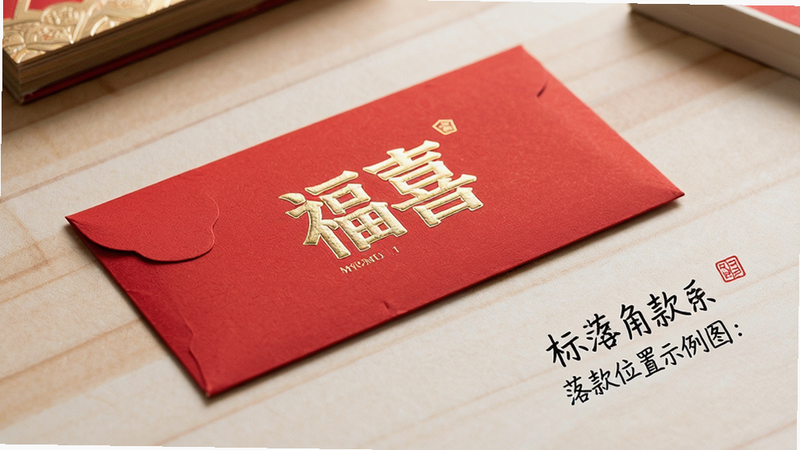 福喜红包封落款位置示例图,展示右下角落款的标准样式,文字清晰可见