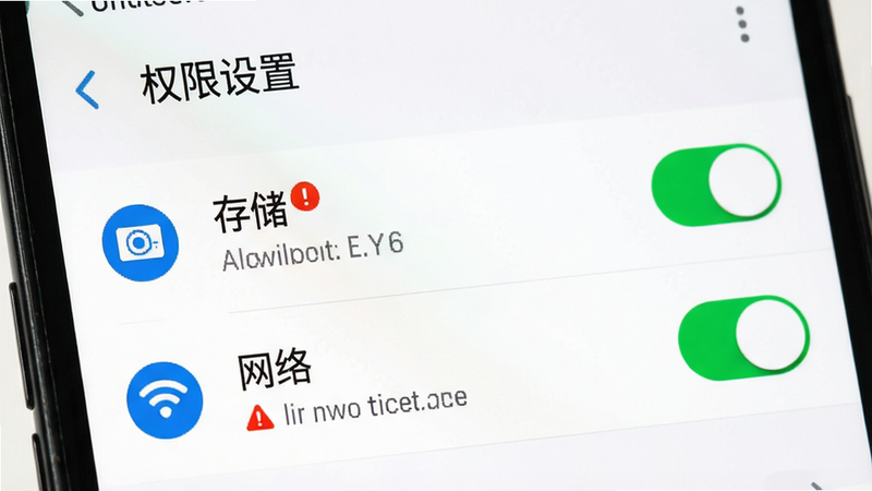 主体: 手机设置界面,显示寻字识差应用权限管理; 布局: 列表式设置项,突出