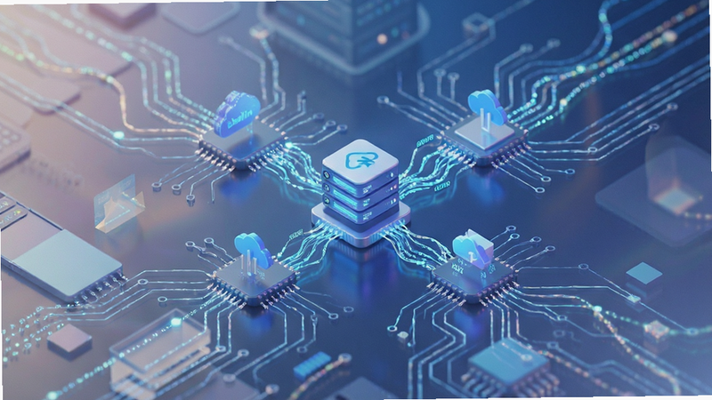 DealinGo cloud sync concept, server connection icon, data flow animation, abstract tech background, clean lines