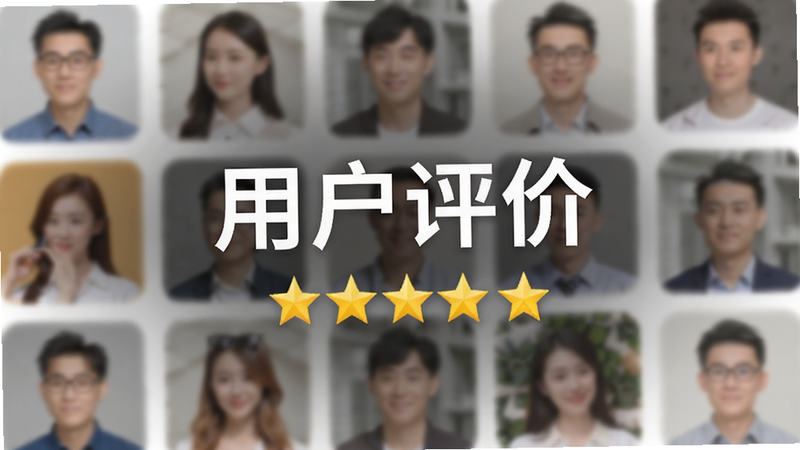 视小铭用户评价截图风格图,展示正面反馈,背景为模糊的用户头像,风格信任感强,细节包含星星评分,画质高清,文字“用户评价”