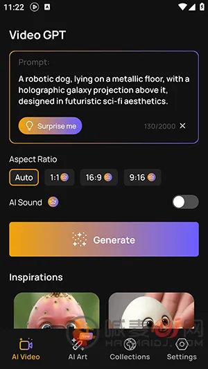 AI Video Generator首页输入关键词生成视频界面截图