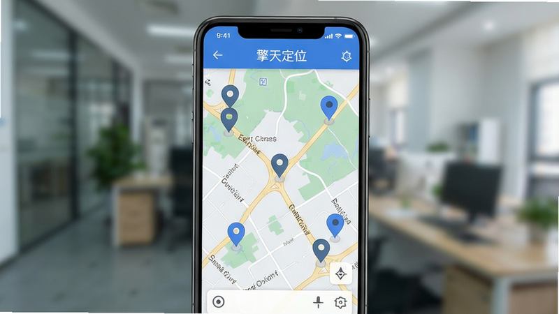 擎天虚拟定位功能截图,手机地图上标记多个定位点,界面显示“擎天定位”字样,背景模糊处理,风格简洁,画质清晰,无多余元素