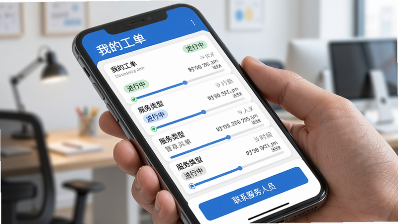 星管家工单跟踪页面,手机屏幕上显示
