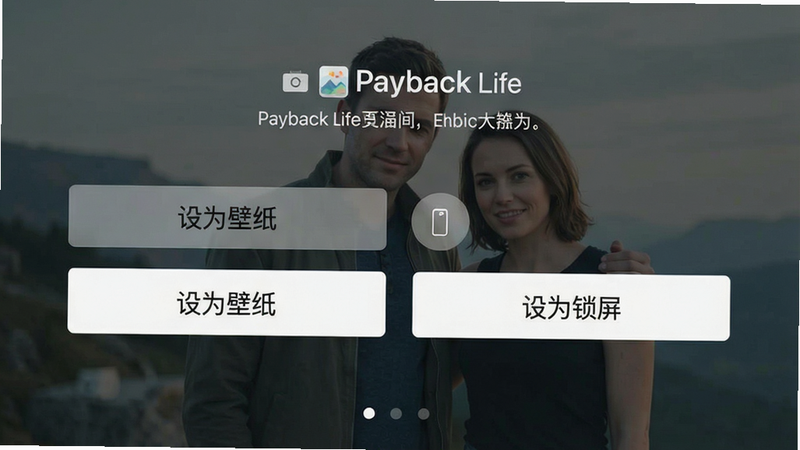 一张Payback Life设置界面截图,主体显示“设为壁纸”和“设为锁屏”两个按钮,布局简洁,背景为壁纸预览,风格干净,细节有提示文字,画质清晰