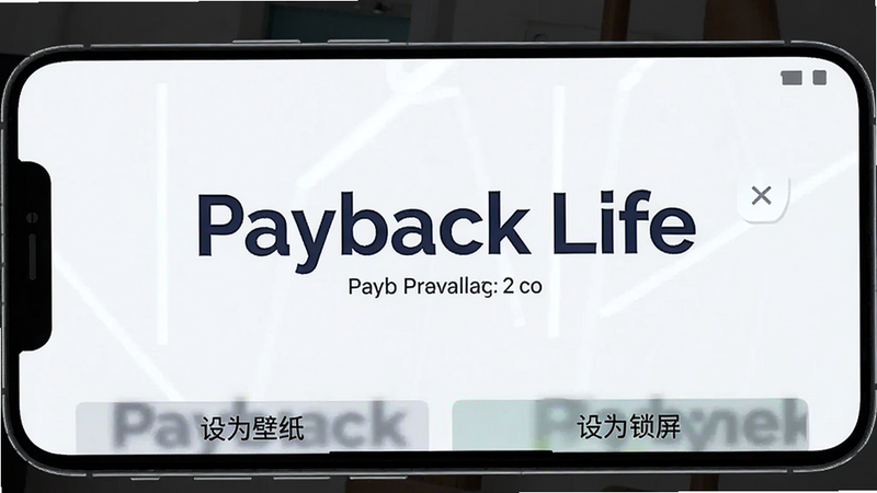 一张展示Payback Life壁纸预览和设置按钮的截图,主体为手机屏幕,布局显示一张壁纸全屏预览,底部有“设为壁纸”和“设为锁屏”两个按钮,风格简洁,细节有壁纸名称和分辨率信息,画质清晰
