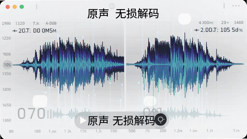 主体为音频波形频谱图,布局对称,风格科技感,细节显示高采样率参数,画质干净,文字