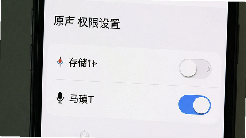 主体为手机设置界面展示原声权限管理,布局清晰,风格系统原生,细节有存储和麦克风开关,画质干净,文字