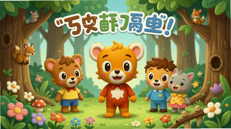 主体为巧虎动画故事画面,巧虎和朋友们在森林里,布局采用绘本风格,字体圆润,风格清新自然,细节有花草小动物,画质细腻,无多余元素