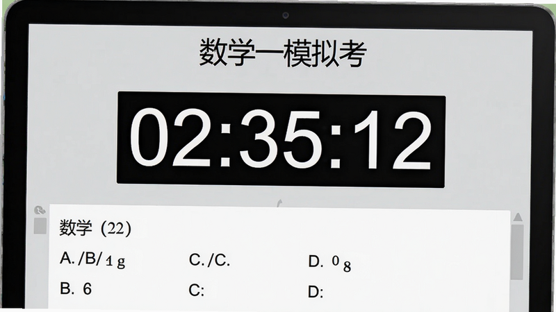 考研数学模拟考试界面,屏幕中央显示倒计时