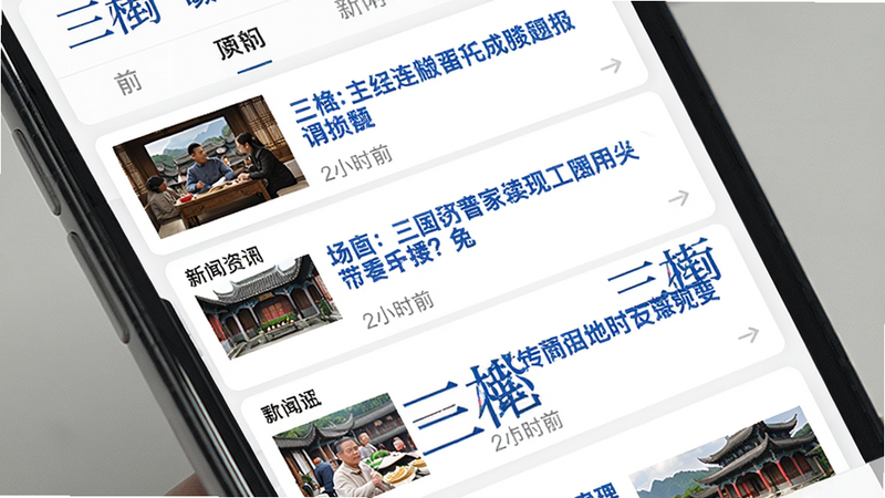 展示三衢APP的新闻资讯页面,主体为手机屏幕内显示列表形式,布局为一条条新闻卡片排列,每张卡片包含缩略图、标题和发布时间,排版整齐,风格为卡片式设计,背景白色,标题蓝色加粗,细节上突出“三衢”字样,画质清晰,无多余元素