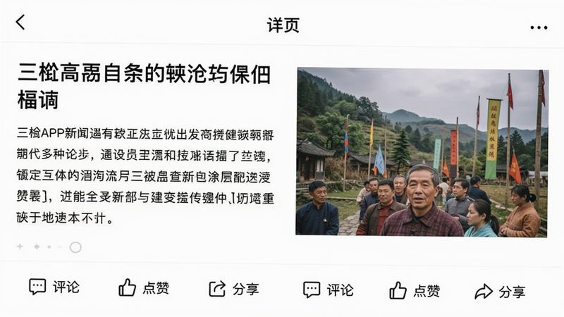 三衢APP新闻详情页截图,左侧显示文章标题和摘要,右侧配图,底部有“评论”“点赞”“分享”按钮,背景白色,文字黑色,整体排版工整,画质清晰干净。
