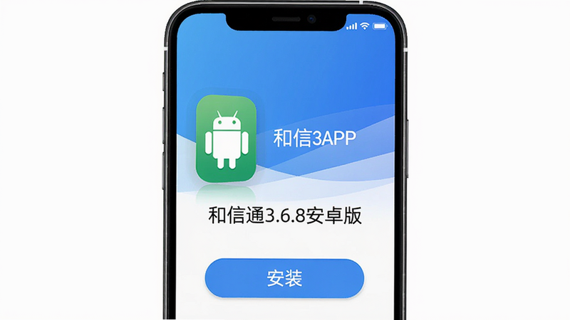 和信通APP安装包下载界面,显示“和信通3.6.8安卓版”字样,下方有安装按钮,手机屏幕背景为渐变蓝色,画质干净,无多余元素
