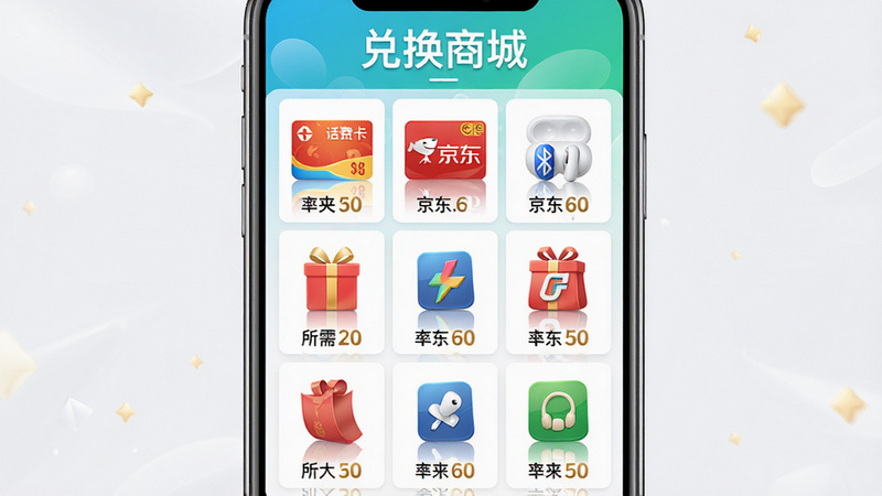 主体:手机屏幕展示大夹乐兑换商城页面,布局:上方有