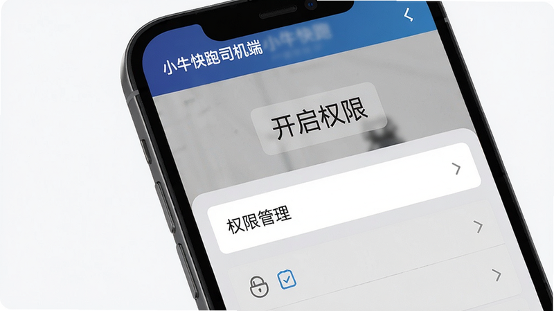手机屏幕上显示小牛快跑司机端的设置界面,突出