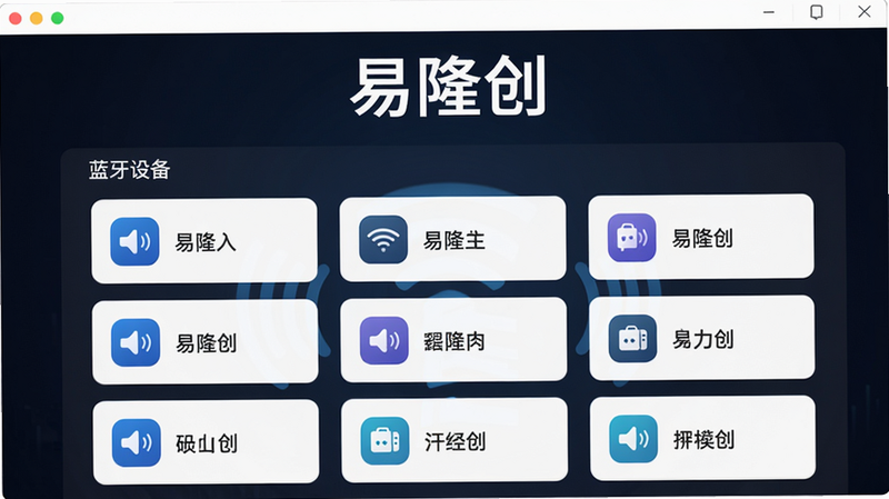 易隆创主界面展示,整体布局简洁,上方为软件名称“易隆创”,下方为蓝牙设备列表,每个设备卡片包含图标与名称,背景为深色渐变,画质高清干净,无多余元素