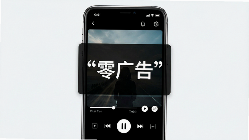 主体为手机播放界面无广告悬浮窗,布局全屏播放,排版简洁,风格纯净,细节显示播放进度条和画质切换按钮,画质高清,图片中文字“零广告”加引号,无多余元素