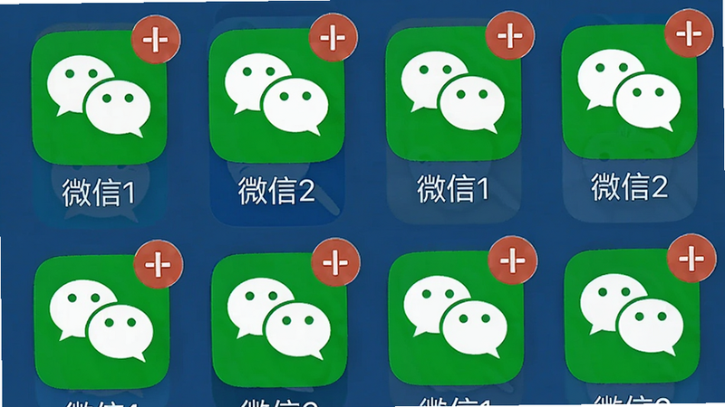 展示猴子分身应用内创建多个微信分身的效果,主体为手机屏幕列表显示多个微信分身图标,每个图标标注