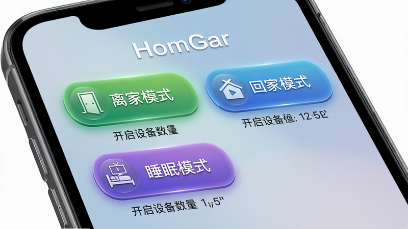 主体: HomGar 场景模式切换界面,显示