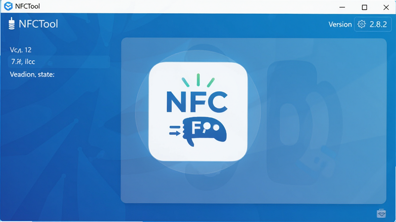 主体为NFCTool软件主界面,布局中心突出NFC读取状态图标,排版简洁,风格科技蓝渐变,细节显示版本号“2.8.2”,画质高清,干净无多余元素