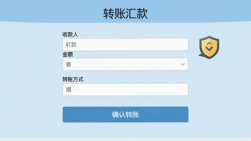 重庆农商行企业网银转账汇款页面,上方显示“转账汇款”标题,中部为收款人、金额、转账方式输入框,下方有确认转账按钮,背景为浅蓝色,界面简洁,安全提示图标,高清画质