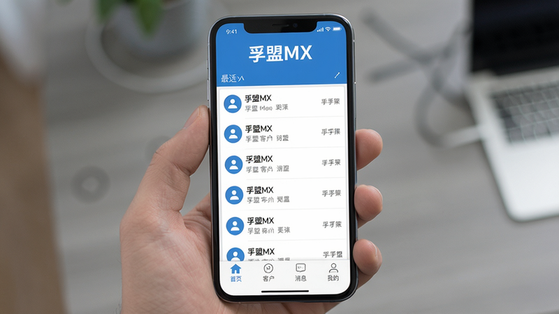 手机屏幕展现孚盟MX主界面,顶部有