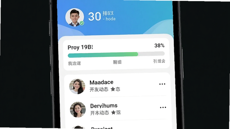 智能演讲教练社区排行榜界面,手机屏幕顶部显示用户头像和排名,中间是积分进度条,下方有好友动态列表,风格清新社交化。