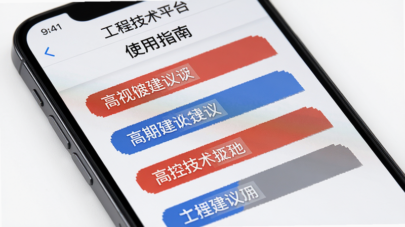 主体为一部手机运行工控技术平台,屏幕上显示“使用指南”页面,以列表形式列出上述高亮建议,背景为白色,文字使用红蓝灰色区分,布局清晰,风格清爽,画质高清。