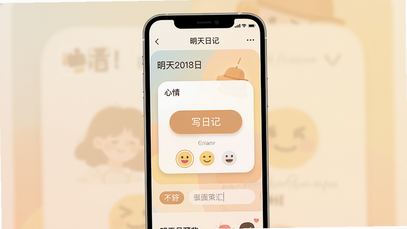 ���壺�ֻ���Ļ����ʾ�����ռǵ������棬����һ�����С�д�ռǡ���ť�Ŀ�Ƭ����������ͽ���ɫ�����֣������ֻ�����չʾ���������ס��Ű棺������������ťԲ�󡣷�񣺱�ƽ������ů������ϸ�ڣ��������������ʾ���������ѡ�񡢱�ǩ�����������ʣ�4K���ɾ����޶���Ԫ�ء�alt=�����ռ�Ԥ��ͼ