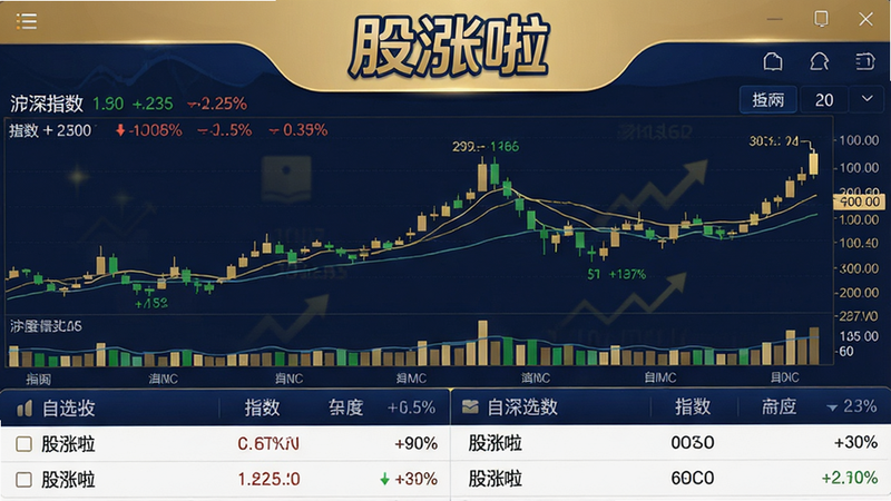 股涨啦股票行情软件主界面,上方显示